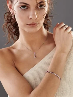 Bransoletka z białego złota z brylantami i rubinami - 18 cm - próba 585