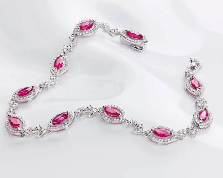 Bransoletka z białego złota z brylantami i rubinami - 18 cm - próba 585