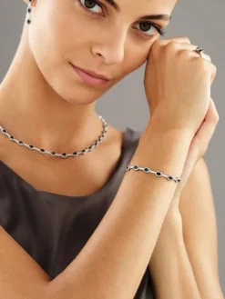 Bransoletka z białego złota z brylantami i szafirami - 18 cm - próba 585