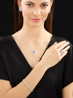 Bransoletka z białego złota z diamentami i szafirami - 18 cm - próba 585