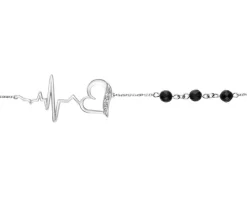 Bransoletka z białego złota z diamentami i agatami - EKG serca - próba 585