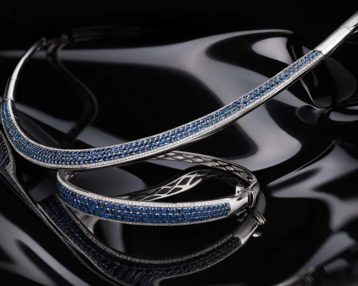 Bransoletka z białego złota z brylantami i szafirami - próba 585