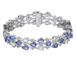 Bransoletka z białego złota z brylantami, tanzanitami i białymi szafirami - 18 cm - próba 585