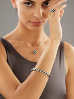 Bransoletka z białego złota z brylantami i szafirami - 18 cm - próba 585