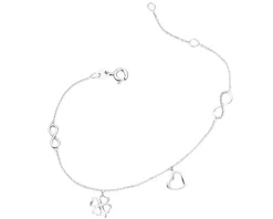Bransoletka z białego złota z diamentami - serce, nieskończoność, koniczyna - 0,01 ct - próba 585