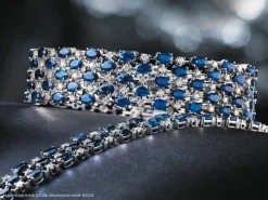 Bransoletka z białego złota z brylantami i szafirami - 19 cm - próba 585