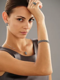 Bransoletka z białego złota z brylantami i szafirami - 19 cm - próba 585