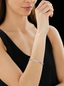 Bransoletka z białego złota z brylantami i szafirami kolorowymi - 19 cm - próba 585