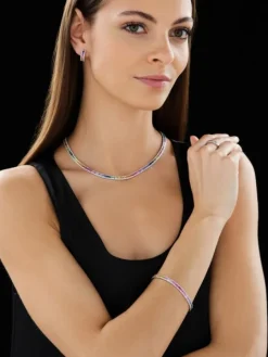 Bransoletka z białego złota z brylantami i szafirami kolorowymi - 19 cm - próba 585