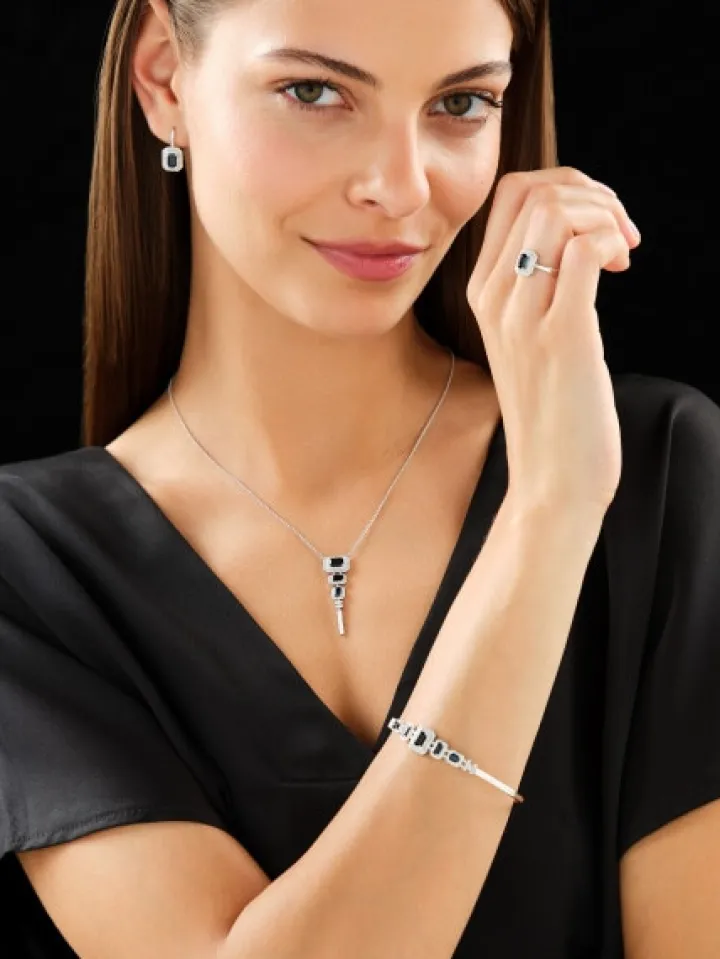 Bransoletka z białego złota z diamentami i szafirami - próba 585