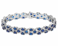 Bransoletka z białego złota z diamentami i szafirami - 19 cm - próba 585