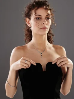 Bransoletka z białego złota z diamentami i szafirami - 19 cm - próba 585