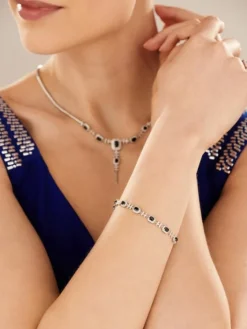 Bransoletka z białego złota z diamentami i szafirami - 18 cm - próba 585