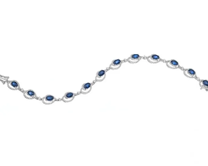 Bransoletka z białego złota z brylantami i szafirami - 19 cm - próba 585