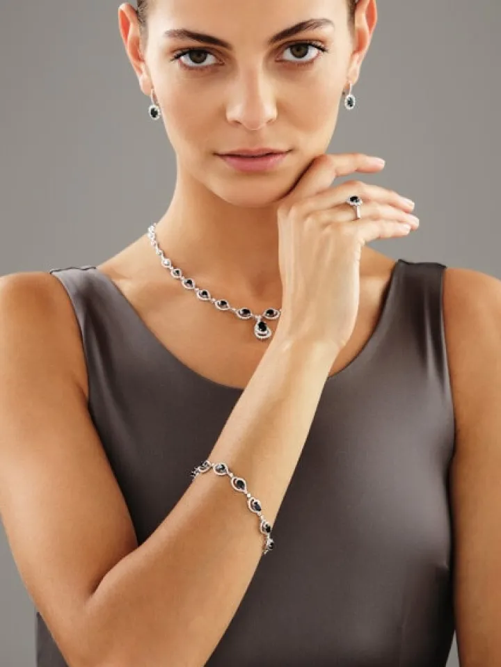 Bransoletka z białego złota z brylantami i szafirami - 19 cm - próba 585