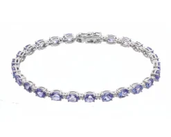 Bransoletka z białego złota z brylantami i tanzanitami - 19 cm - próba 585