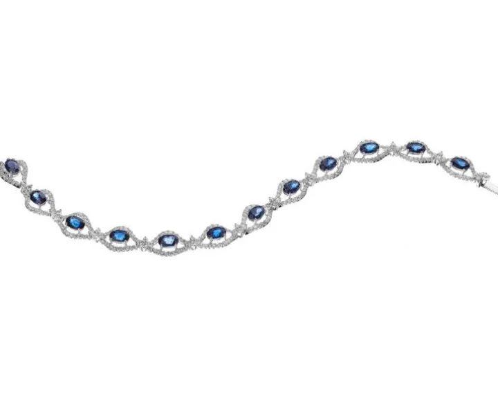 Bransoletka z białego złota z brylantami i szafirami - 18 cm - próba 585