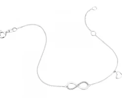 Bransoletka z białego złota z diamentami - nieskończoność, serce - 0,01 ct - próba 585