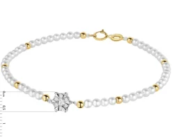 Bransoletka z brylantami, perłami i elementami żółtego i białego złota - 18 cm - próba 585