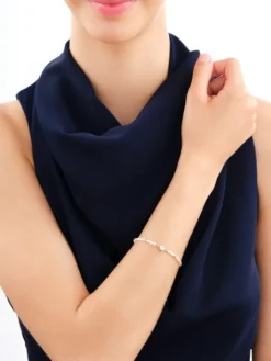 Bransoletka z brylantami, perłami i elementami żółtego i białego złota - 18 cm - próba 585