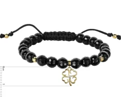 Bransoletka z brylantem, agatami i elementami żółtego złota - koniczyna - próba 375