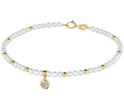 Bransoletka z brylantem, perłami i elementami żółtego i białego złota - 18 cm - próba 375