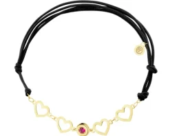 Bransoletka z cyrkonią i elementami z  żółtego złota - serca