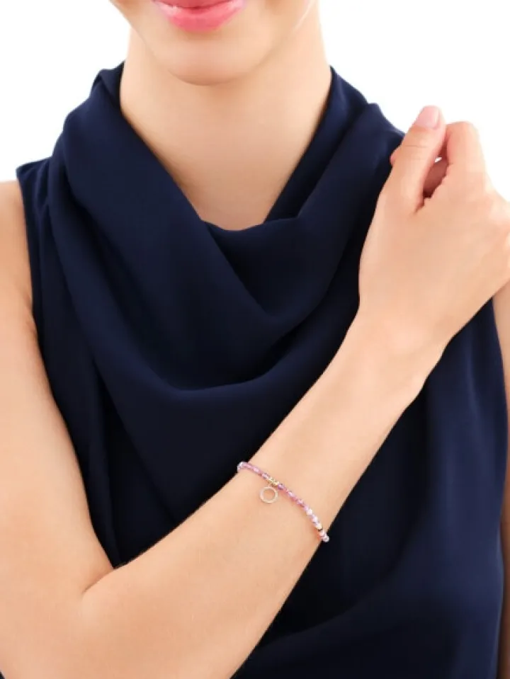 Bransoletka z diamentami, ametystami, turmalinami, kryształami górskimi i elementami żółtego złota - koło - 18 cm - próba 585