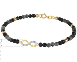 Bransoletka z diamentami, labradorytami, agatami i elementami żółtego złota - nieskończoność - 18 cm - próba 375