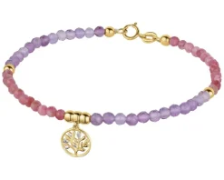 Bransoletka z diamentami, ametystami, turmalinami i elementami żółtego złota - drzewko - 18 cm - próba 375