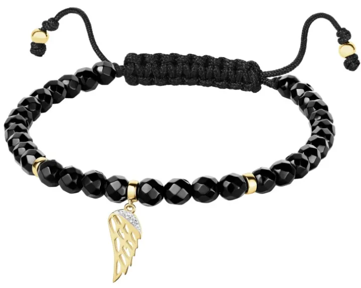 Bransoletka z diamentami, agatami i elementami żółtego złota - skrzydło - próba 375