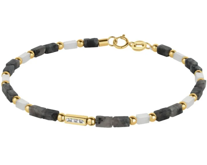 Bransoletka z diamentami, labradorytami, kryształami górskimi i elementami żółtego złota - 18 cm - próba 375