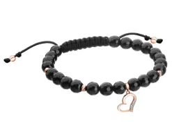 Bransoletka z diamentami, agatami i elementami różowego złota - serce - próba 375