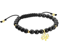 Bransoletka z diamentami, agatami i elementami żółtego złota - drzewko - próba 375