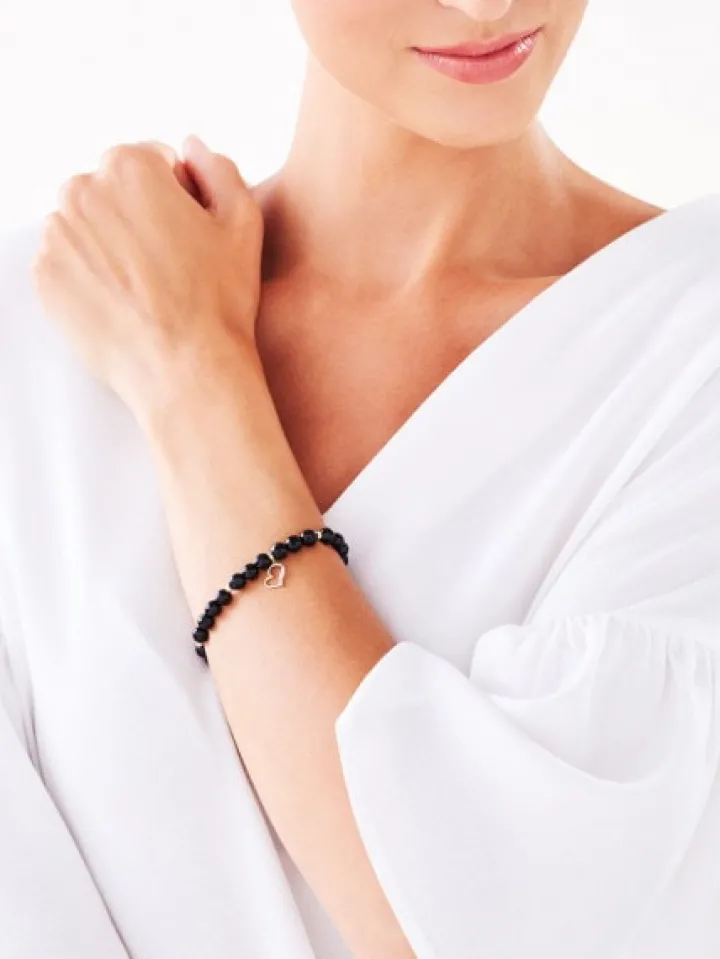 Bransoletka z diamentami, agatami i elementami żółtego złota - serce - próba 375