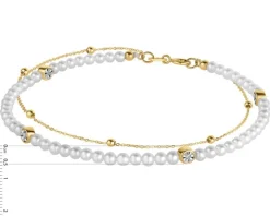 Bransoletka z diamentami, perłami i elementami żółtego złota - 18 cm - próba 375