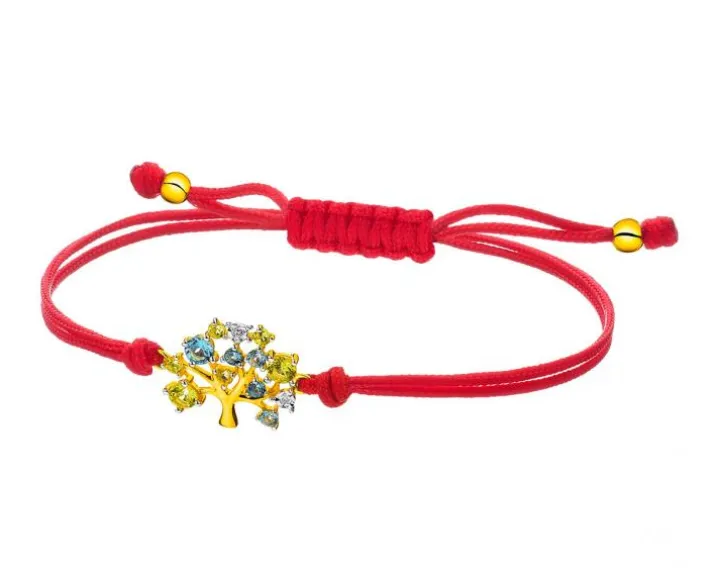 Bransoletka z diamentami, topazami, peridotami i elementami żółtego złota - drzewko - próba 375