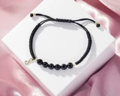 Bransoletka z diamentem, agatami i elementami żółtego złota - nieskończoność - próba 375