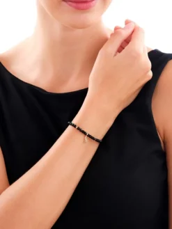 Bransoletka z diamentem, agatami i elementami żółtego złota - nieskończoność - próba 375