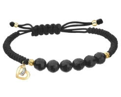 Bransoletka z diamentem, agatami i elementami żółtego złota - serce - próba 375