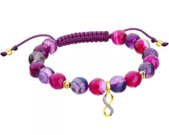 Bransoletka z diamentem, agatami i elementami żółtego złota - nieskończoność - próba 375