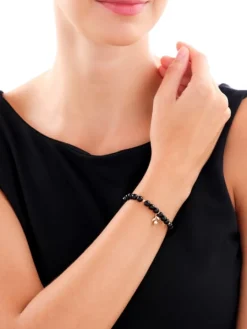 Bransoletka z diamentem, agatami i elementami żółtego złota - róża, kwiat - próba 375