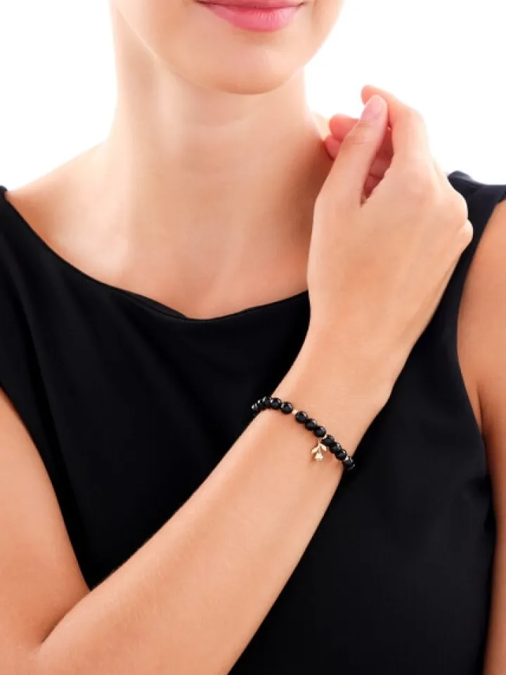 Bransoletka z diamentem, agatami i elementami żółtego złota - róża, kwiat - próba 375