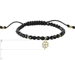 Bransoletka z diamentem, agatami i elementami żółtego złota - koniczyna - próba 375