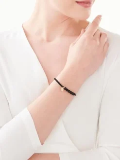 Bransoletka z diamentem, agatami i elementami żółtego złota - monstera - próba 375