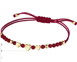 Bransoletka z diamentem, jaspisami i elementami żółtego złota - serca - próba 375