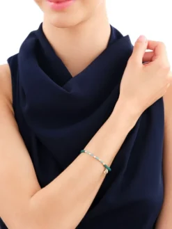 Bransoletka z diamentem, kwarcytami, perłami i elementami żółtego złota - serce - próba 375