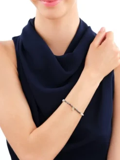 Bransoletka z diamentem, labradorytami, kryształami górskimi i elementami żółtego złota - róża, kwiat - próba 375