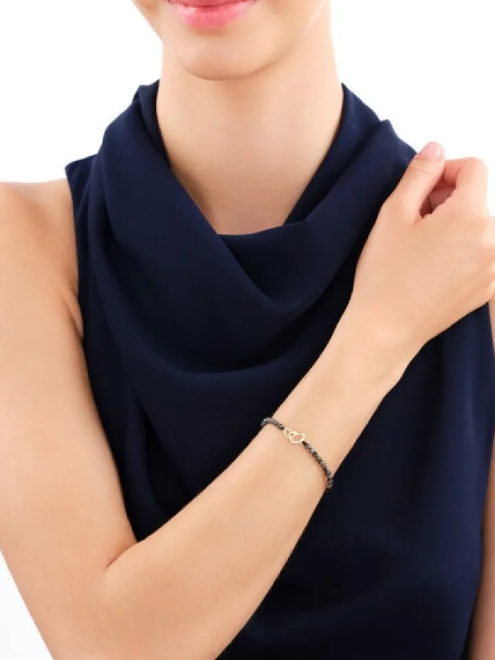 Bransoletka z diamentem, labradorytami i elementami żółtego złota - serca - próba 375