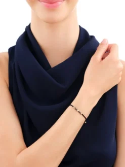 Bransoletka z diamentem, labradorytami, kryształami górskimi i elementami żółtego złota - 18 cm - próba 375